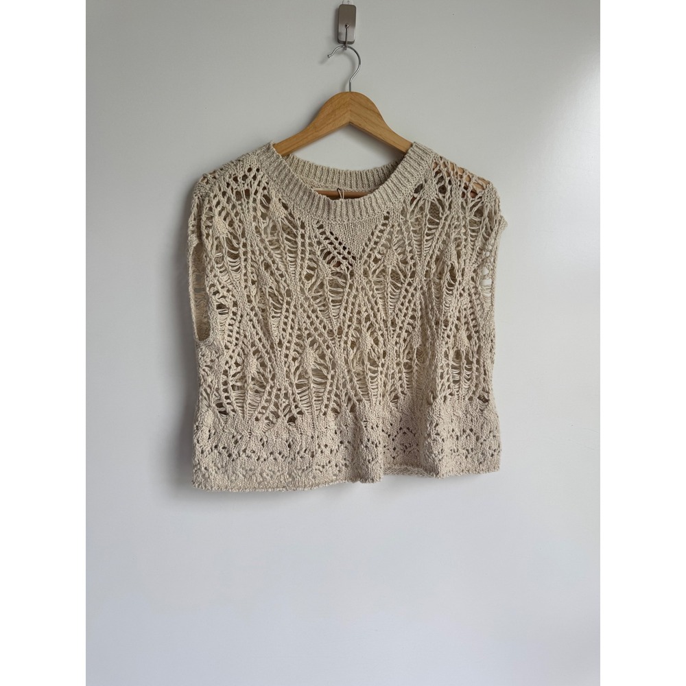 Natural Life Cream Open Knit Crochet Sweater Boho Festival large cottagecore
